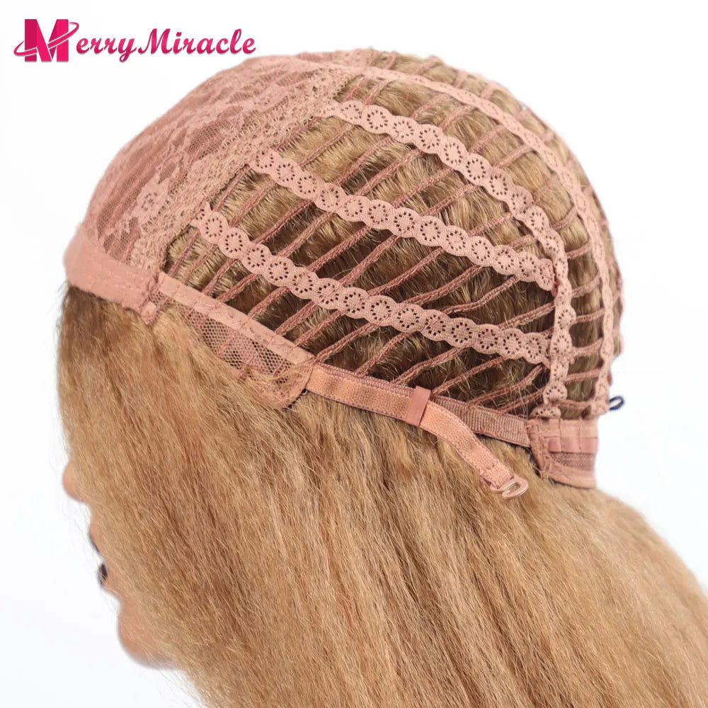 Perruques synthétiques lisses et crépues pour femmes noires, mélange de mèches noires, brunes, blondes, gingembre, rouges et blanches