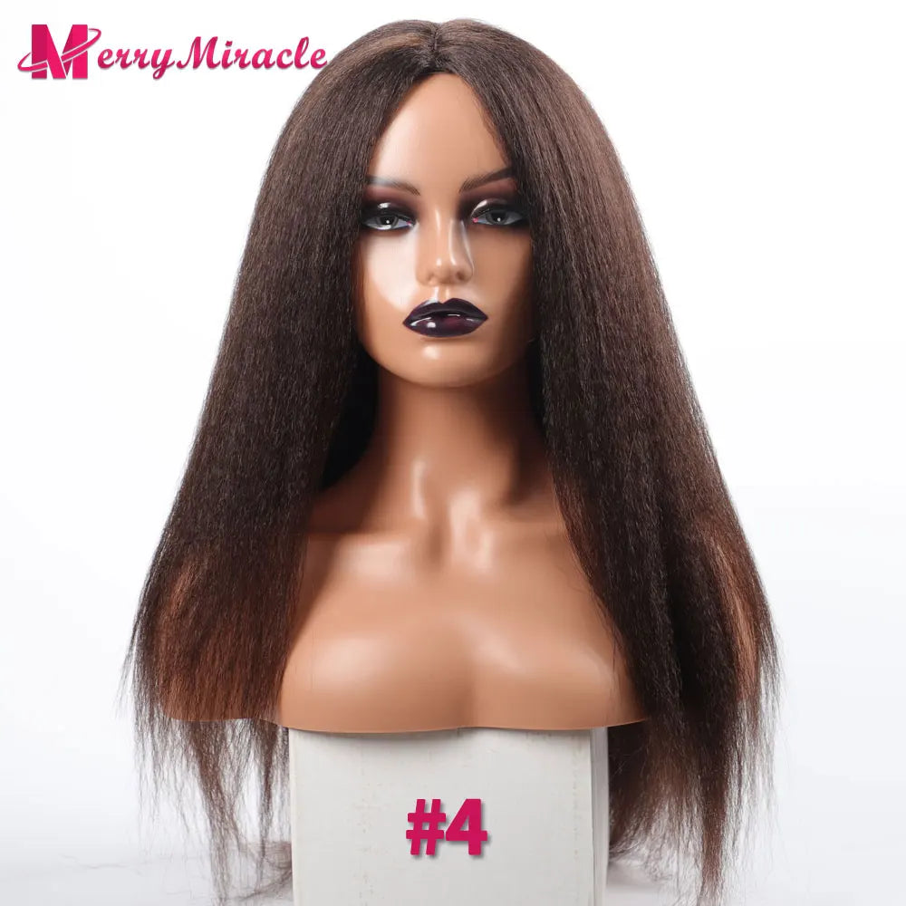 Perruques synthétiques lisses et crépues pour femmes noires, mélange de mèches noires, brunes, blondes, gingembre, rouges et blanches