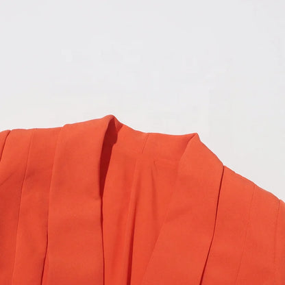 OUDINA Fashion Asymmetric Formal Belt Pleats Office Lady Blazer Elegant Dress Blazer Solid Simple Women's Casual Blazer