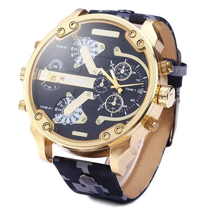 Marque grand cadran bande d'acier double affichage de l'heure hommes montres chronographe Quartz montre-bracelet militaire Relogio Masculino Hombre Reloj
