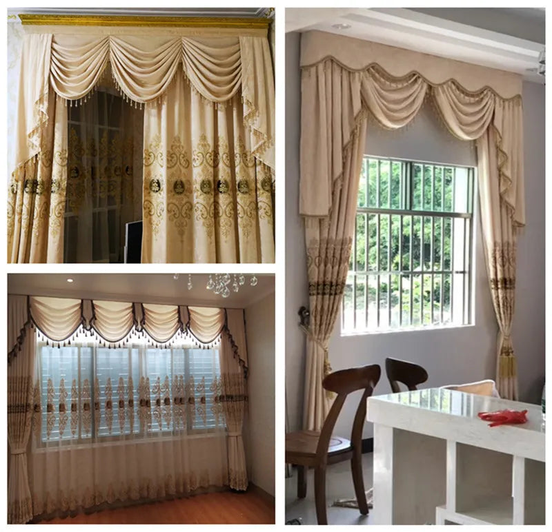 Rideau de Villa occultant Beige brodé Chenille de haute qualité, Style européen, Voile personnalisé pour salon et chambre à coucher