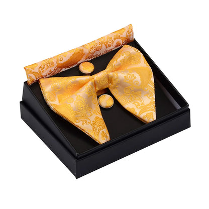 GUSLESON Paisley grand noeud papillon hommes bleu rouge jaune noeud papillon poche carré boutons de manchette ensemble avec boîte-cadeau soie mariage cravate pour homme