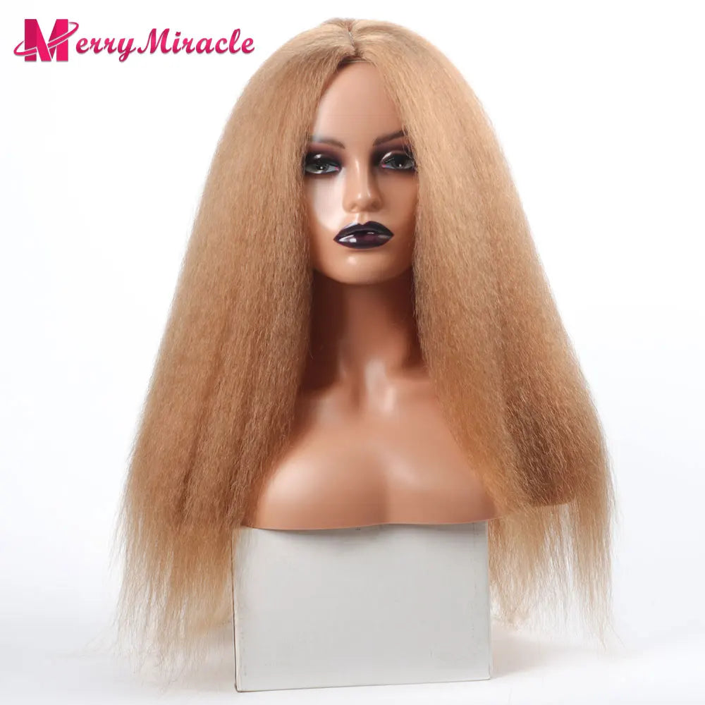 Perruques synthétiques lisses et crépues pour femmes noires, mélange de mèches noires, brunes, blondes, gingembre, rouges et blanches