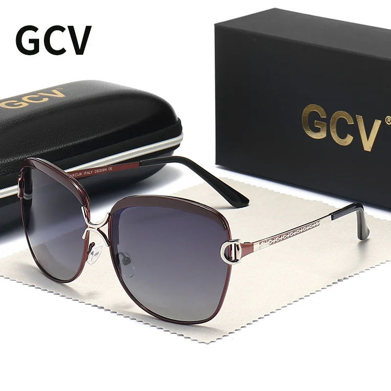 GCV lunettes De Soleil polarisées pour femmes lentille dégradée lunettes De Soleil rondes carrées marque De luxe Oculos Lunette De Soleil Femme