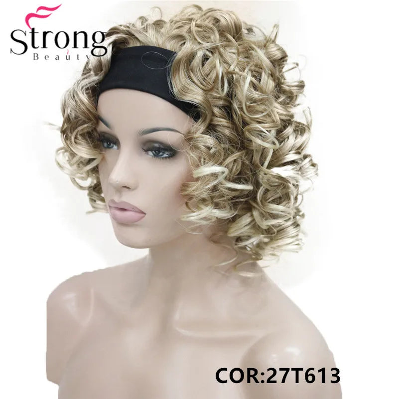 Perruques synthétiques courtes 3/4 à reflets blonds pour femmes, postiche bouclée avec bandeau, choix de couleurs