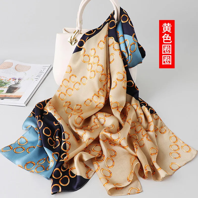 100% foulard en soie pour femmes longue impression luxe châles en soie naturelle enveloppes bleu Floral été dames foulard pur véritable foulards en soie