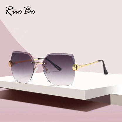RUOBO – lunettes de soleil sans monture pour femmes, verres dégradés, branches en métal, UV400, vente en gros