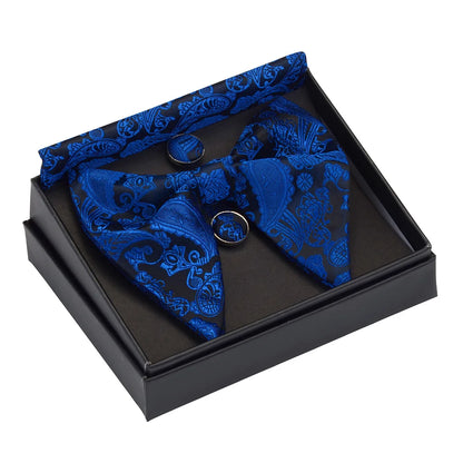 GUSLESON Paisley grand noeud papillon hommes bleu rouge jaune noeud papillon poche carré boutons de manchette ensemble avec boîte-cadeau soie mariage cravate pour homme