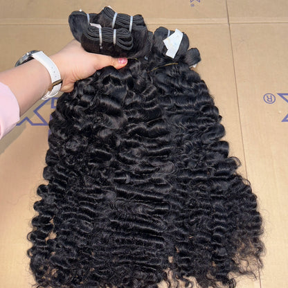 Burmese Curly Hair Extensions Double Drawn Brazilian Natural Silk Wig Supplier's Kinky Deep Curly Straight Bundle Cambodian Hair