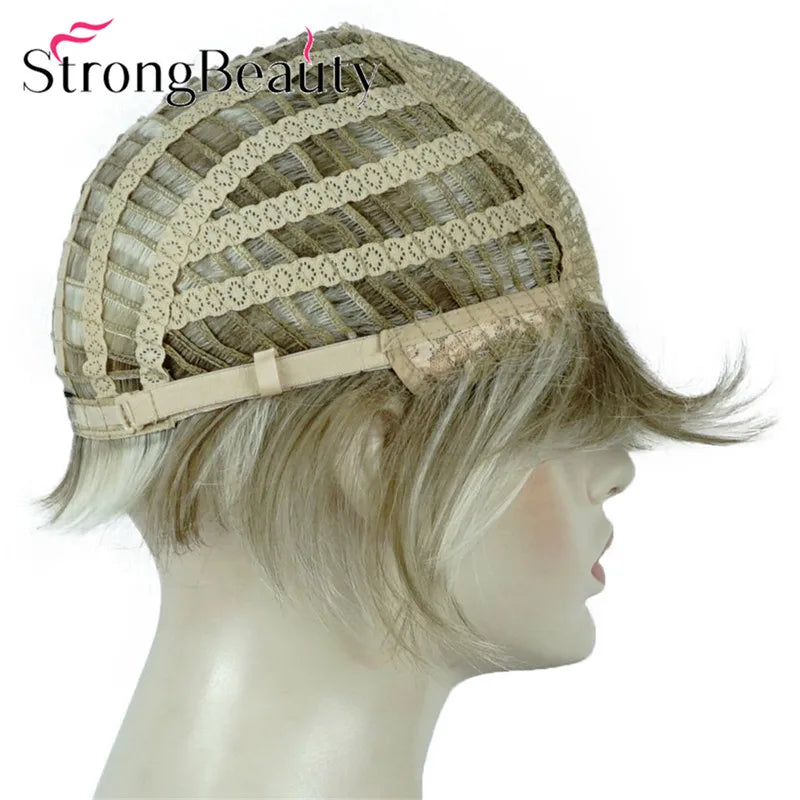 StrongBeauty-Perruques Synthétiques Courtes Droites, Cheveux Doux, Layered Shag, Ombre Blonde