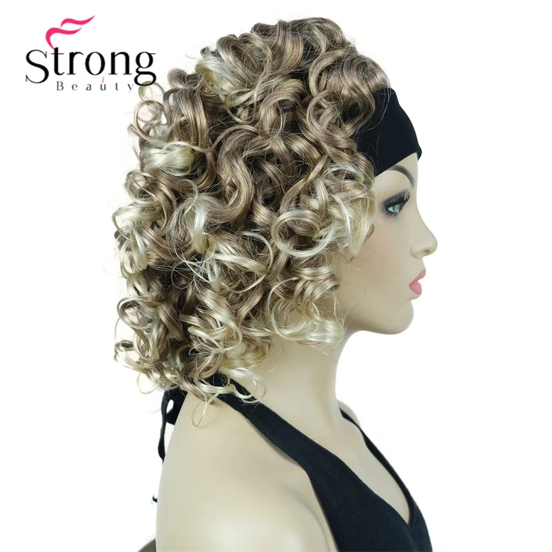 Perruques synthétiques courtes 3/4 à reflets blonds pour femmes, postiche bouclée avec bandeau, choix de couleurs