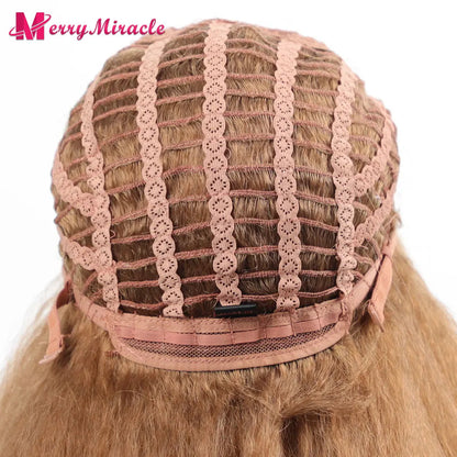 Perruques synthétiques lisses et crépues pour femmes noires, mélange de mèches noires, brunes, blondes, gingembre, rouges et blanches