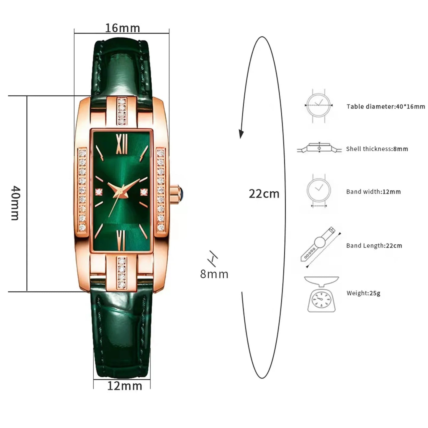WOKAI haute qualité classique rétro femmes ceinture quartz carré vert montre à quartz étudiant vêtements pour femmes horloge style de luxe