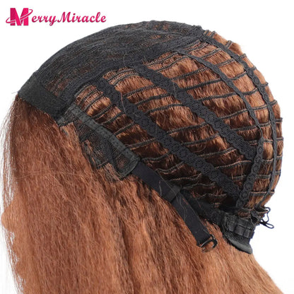 Perruques synthétiques lisses et crépues pour femmes noires, mélange de mèches noires, brunes, blondes, gingembre, rouges et blanches