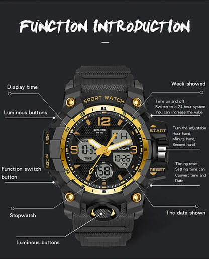 SANDA nouvelle mode Sport militaire montre-bracelet pour hommes numérique Quartz double affichage montres étanche montre décontractée pour hommes