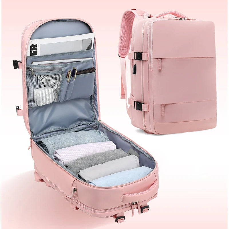 Hot Selling Women's  Casual Travel Backpack  USB Charge Port Laptop Bag Large Capacity Nylon Waterproof Backpack