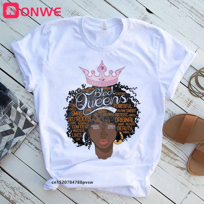 T-shirt Africain avec Imprimé Je suis une Reine de Mélanine, Vêtement pour Femme, Fille Noire, Mois de l'Histoire, DstressSunshine