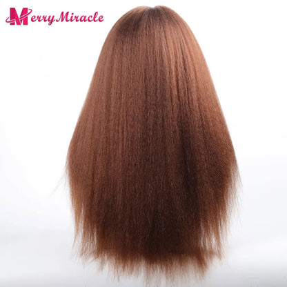 Perruques synthétiques lisses et crépues pour femmes noires, mélange de mèches noires, brunes, blondes, gingembre, rouges et blanches