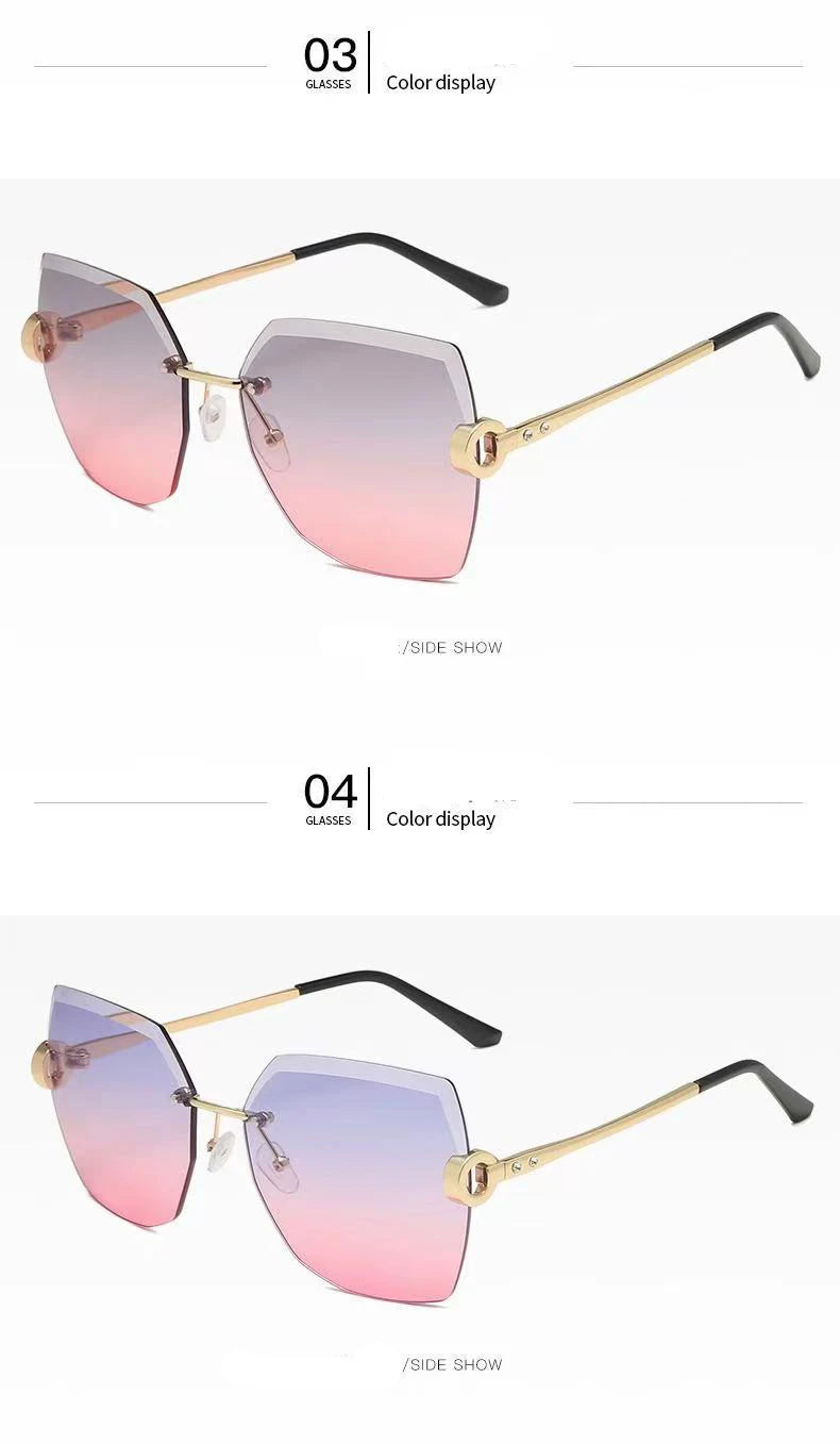 RUOBO – lunettes de soleil sans monture pour femmes, verres dégradés, branches en métal, UV400, vente en gros