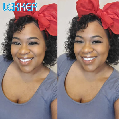 Lekker couleur courte Pixie Afro crépus bouclés Bob 100% perruques de cheveux humains avec frange pour les femmes brésilien Remy cheveux Ombre brun perruques