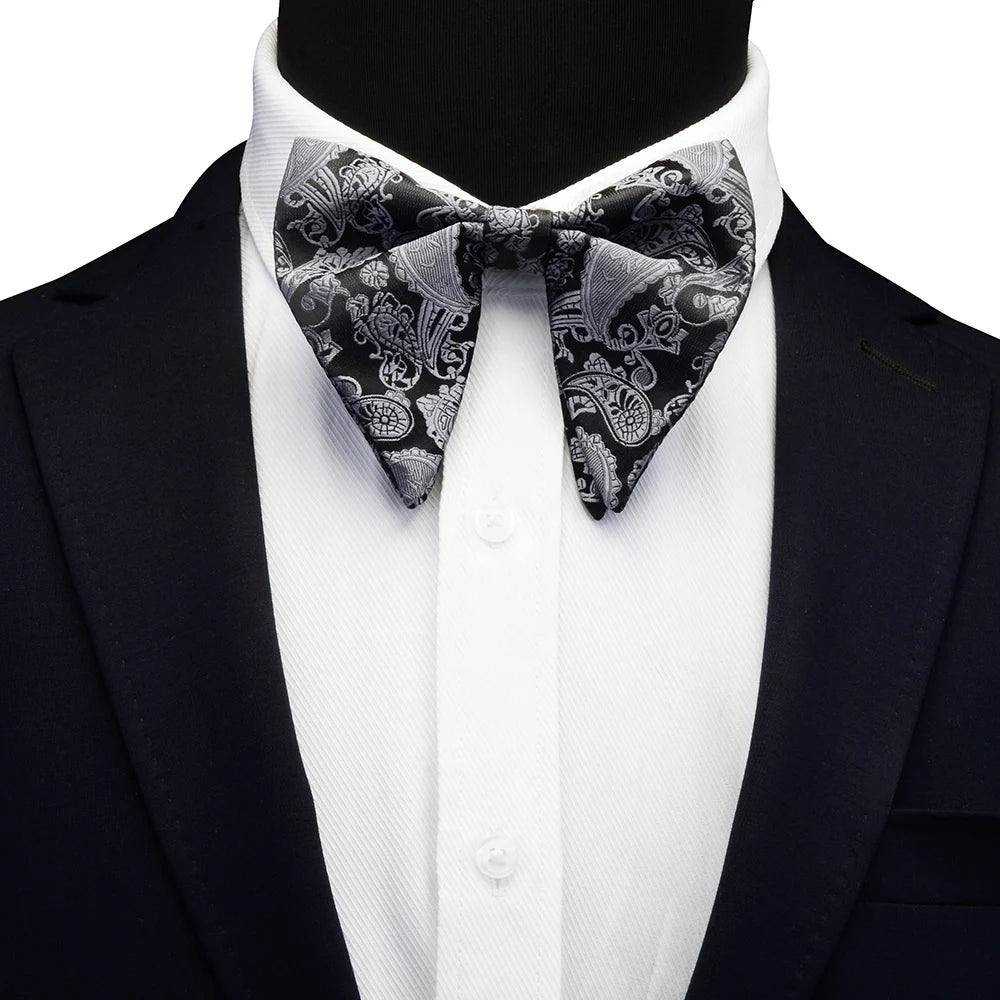 GUSLESON Paisley grand noeud papillon hommes bleu rouge jaune noeud papillon poche carré boutons de manchette ensemble avec boîte-cadeau soie mariage cravate pour homme