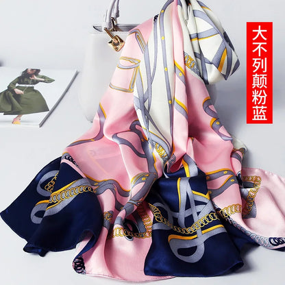 100% foulard en soie pour femmes longue impression luxe châles en soie naturelle enveloppes bleu Floral été dames foulard pur véritable foulards en soie