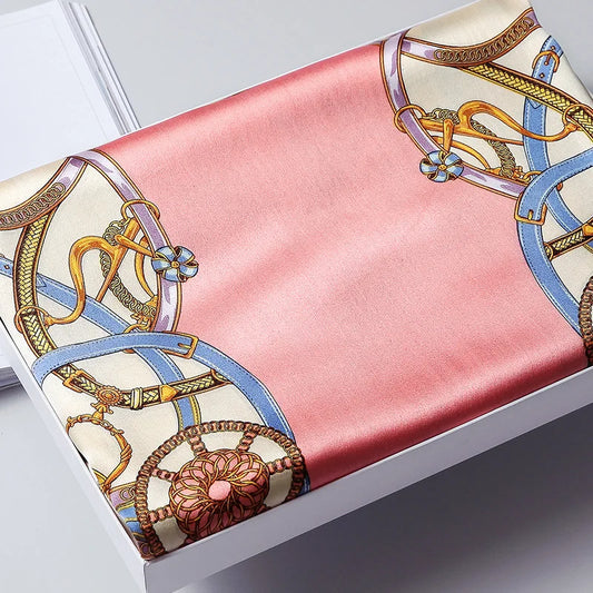 100% foulard en soie pour femmes longue impression luxe châles en soie naturelle enveloppes bleu Floral été dames foulard pur véritable foulards en soie