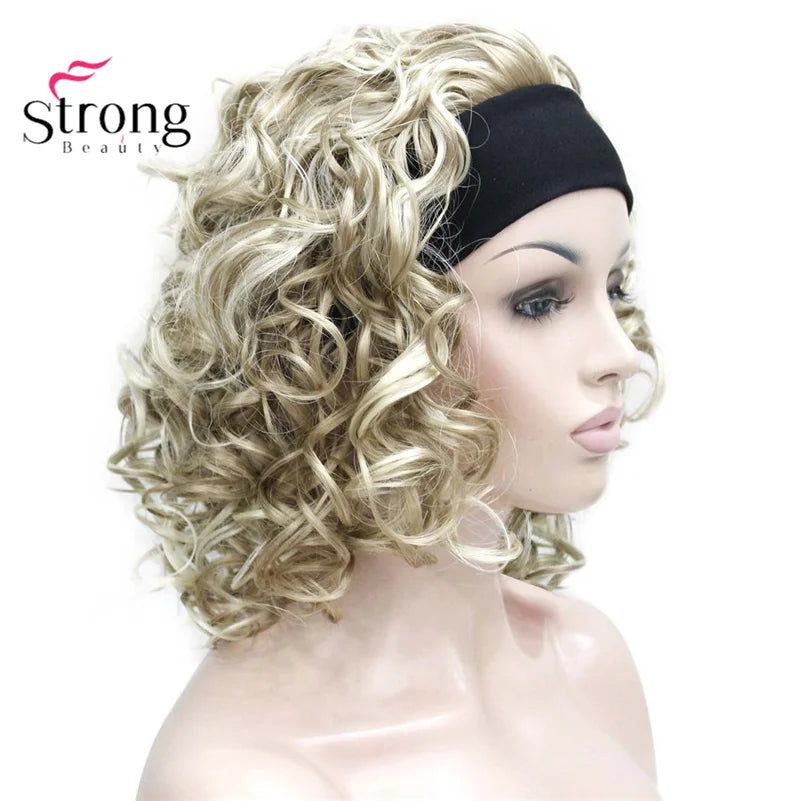 Perruques synthétiques courtes 3/4 à reflets blonds pour femmes, postiche bouclée avec bandeau, choix de couleurs