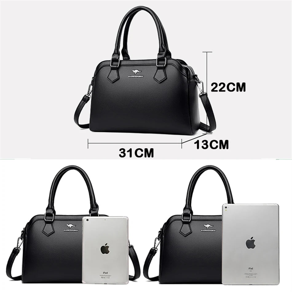 Sac à main multi-poches en cuir de vache véritable, Sac à bandoulière de luxe de styliste, fourre-tout élégant pour femmes