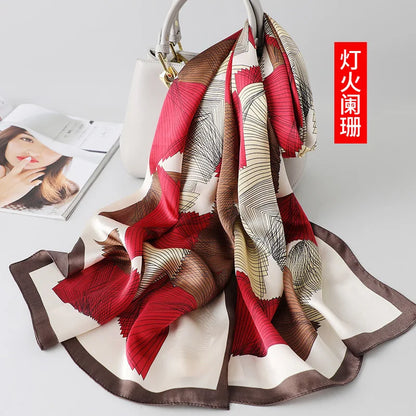 100% foulard en soie pour femmes longue impression luxe châles en soie naturelle enveloppes bleu Floral été dames foulard pur véritable foulards en soie