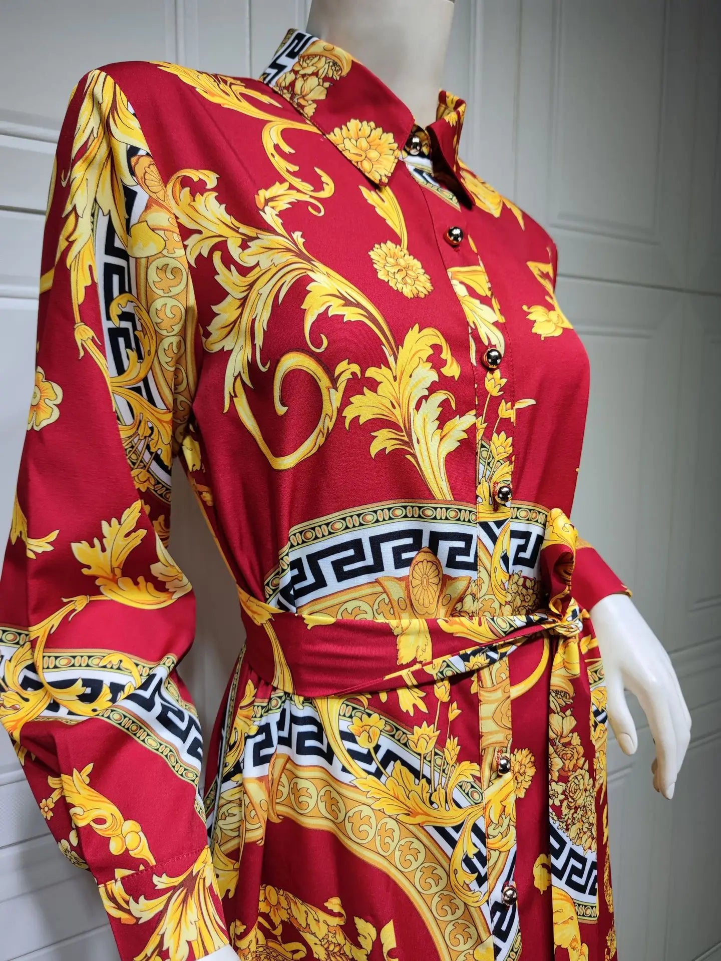 Hot Selling Printed Polyester Shirt Dress European American Middle East  Independent Station Turkish Abaya Muslim Women Dress