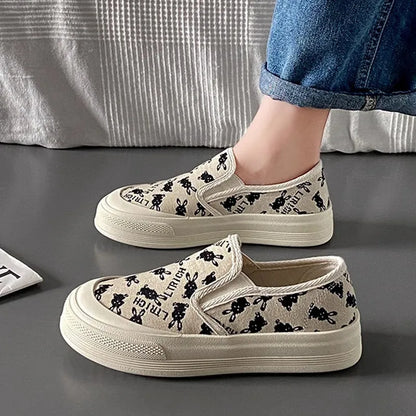 Women's Summer Casual Canvas Shoes One Foot Flat with Breathable Lazy Thick Soled Board Chunky Shallow Mouth Design