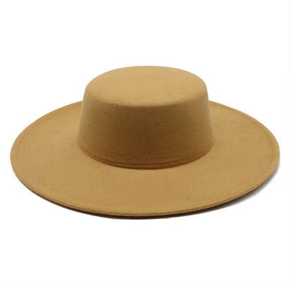 Chapeau français en feutre pour femme, grand bord large, Fedora, Derby en laine d'hiver, chapeaux de mariage et de jazz, dessus plat, 10cm