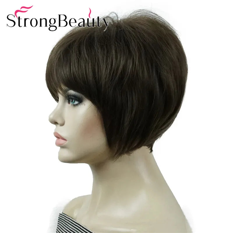 StrongBeauty-Perruques Synthétiques Courtes Droites, Cheveux Doux, Layered Shag, Ombre Blonde