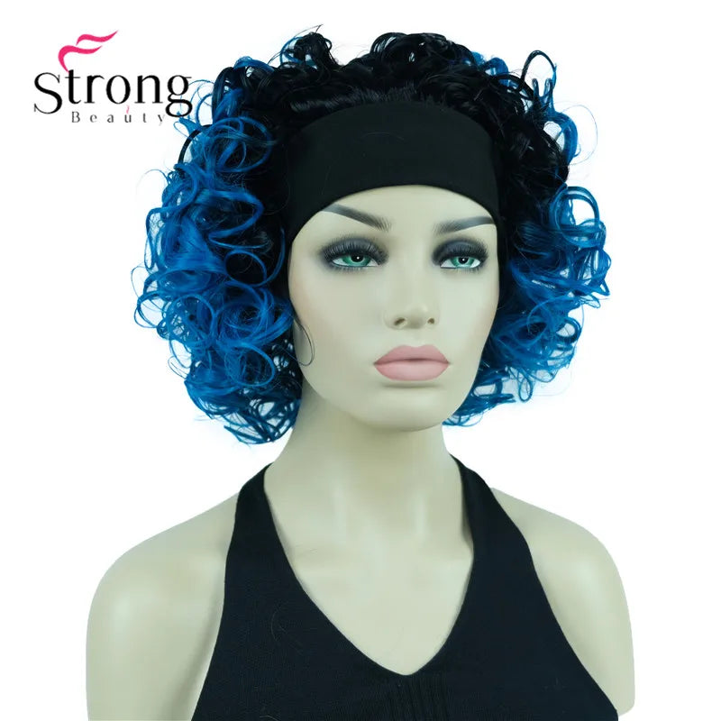 Perruques synthétiques courtes 3/4 à reflets blonds pour femmes, postiche bouclée avec bandeau, choix de couleurs