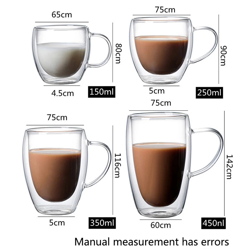 Tasse en verre à Double paroi résistante à la chaleur, 80-650Ml, bière, lait, café, eau, tasse transparente, vente en gros, service à boissons en verre, cadeau