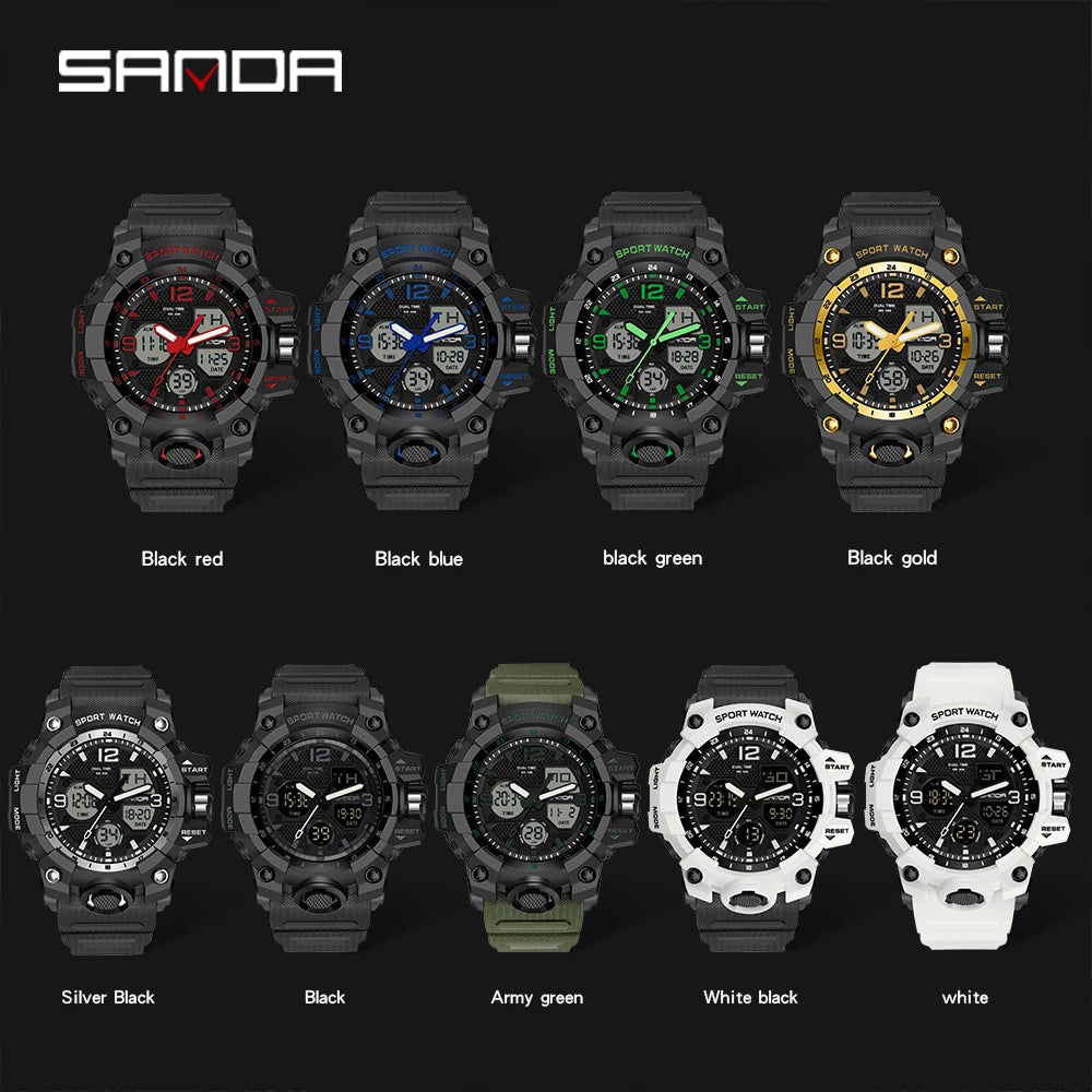 SANDA nouvelle mode Sport militaire montre-bracelet pour hommes numérique Quartz double affichage montres étanche montre décontractée pour hommes
