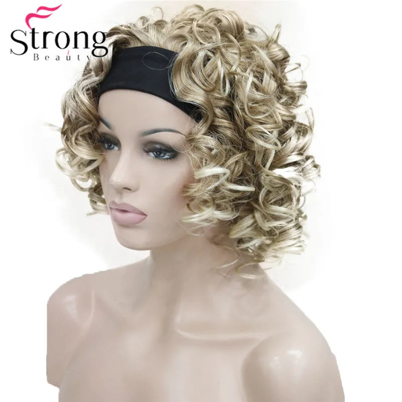 Perruques synthétiques courtes 3/4 à reflets blonds pour femmes, postiche bouclée avec bandeau, choix de couleurs
