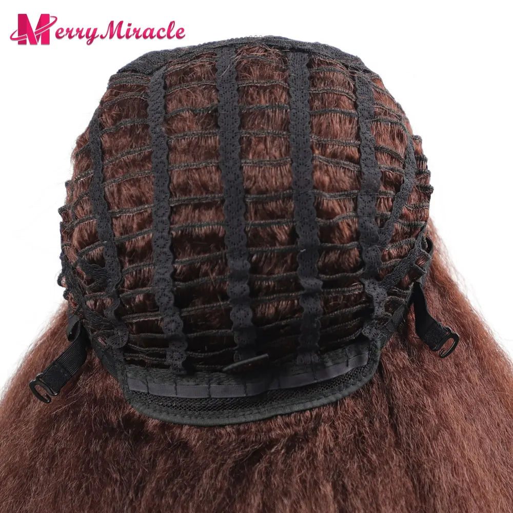 Perruques synthétiques lisses et crépues pour femmes noires, mélange de mèches noires, brunes, blondes, gingembre, rouges et blanches