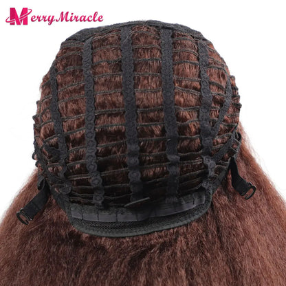 Perruques synthétiques lisses et crépues pour femmes noires, mélange de mèches noires, brunes, blondes, gingembre, rouges et blanches