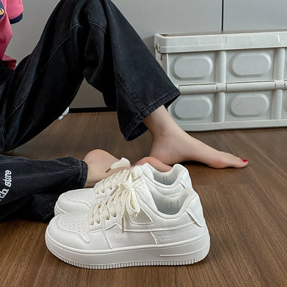 2025 Women's Spring Autumn Casual Board Skateboarding Shoes Black White Leather All-match Platform Small Foreign Trade Size-Air