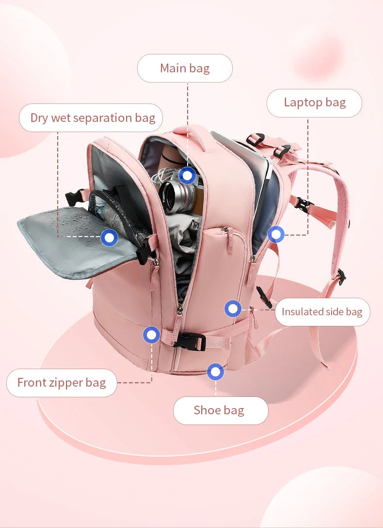 Hot Selling Women's  Casual Travel Backpack  USB Charge Port Laptop Bag Large Capacity Nylon Waterproof Backpack
