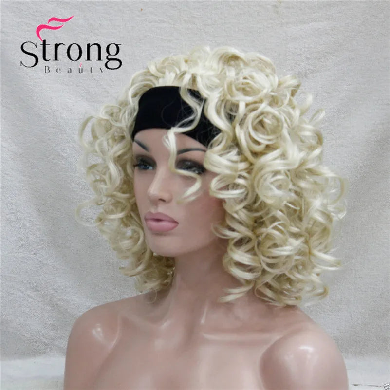 Perruques synthétiques courtes 3/4 à reflets blonds pour femmes, postiche bouclée avec bandeau, choix de couleurs