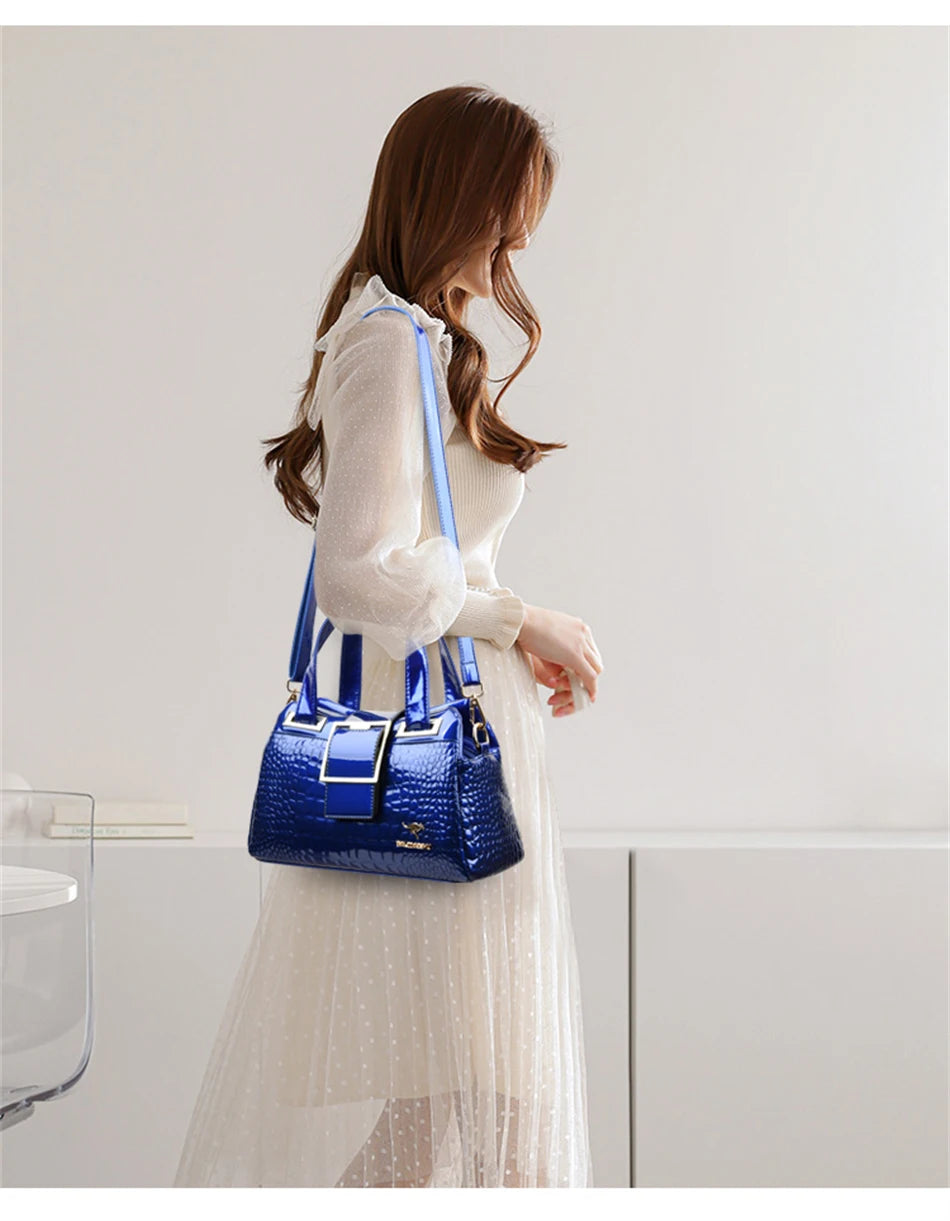 Sacs à main grande capacité 2 couches pour femmes, fourre-tout de luxe motif Crocodile de styliste, sacoche à bandoulière Boston de bonne qualité