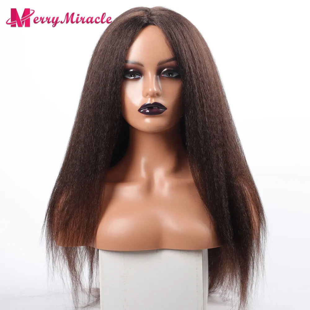 Perruques synthétiques lisses et crépues pour femmes noires, mélange de mèches noires, brunes, blondes, gingembre, rouges et blanches