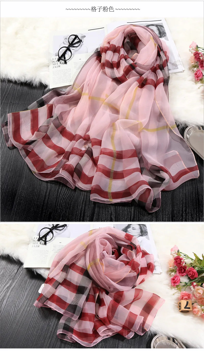 Foulard en soie glacée pour protection solaire, foulard enveloppant, grande serviette de plage pour femmes, imprimé fin, Micro-à traversant, châle de climatisation, 180cm