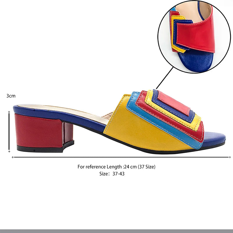 FABIO PENN2025 pantoufles pour femmes à la mode, élégantes, multicolores et confortables, sandales à talons mi-hauts exquises pour les fêtes en plein air