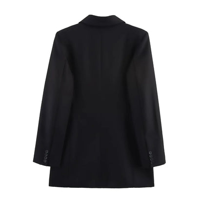 Women 2025 Spring New Chic Fashion Double-Break Dress Blazer Coat Vintage Long Sleeve Casual Female Outerwear