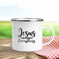 Jésus est Dieu imprimer tasses en émail chrétien créatif tasses à café boisson Dessert petit déjeuner lait tasse Vintage tasse poignée Drinkware cadeau