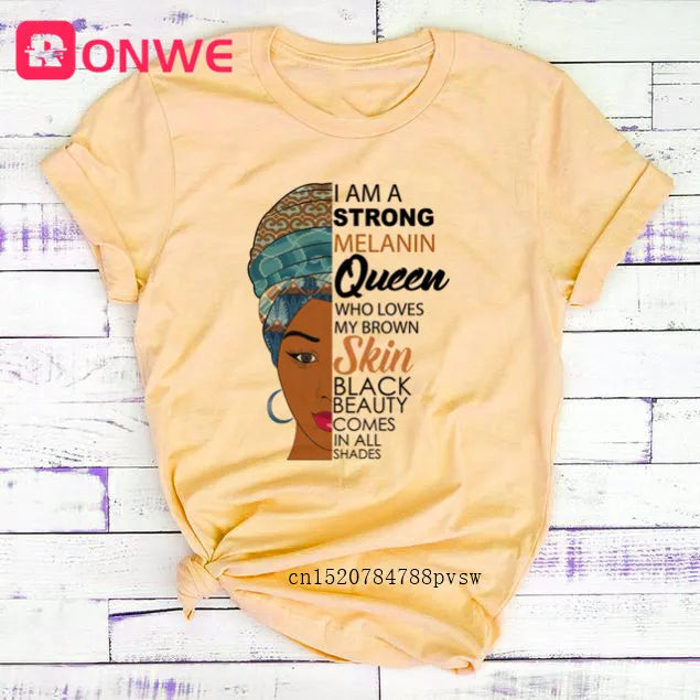 T-shirt Africain avec Imprimé Je suis une Reine de Mélanine, Vêtement pour Femme, Fille Noire, Mois de l'Histoire, DstressSunshine